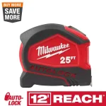 Milwaukee 25 ft. Compact Auto-Lock Tape Measure with Nylon Blade Protection thumbnail 1