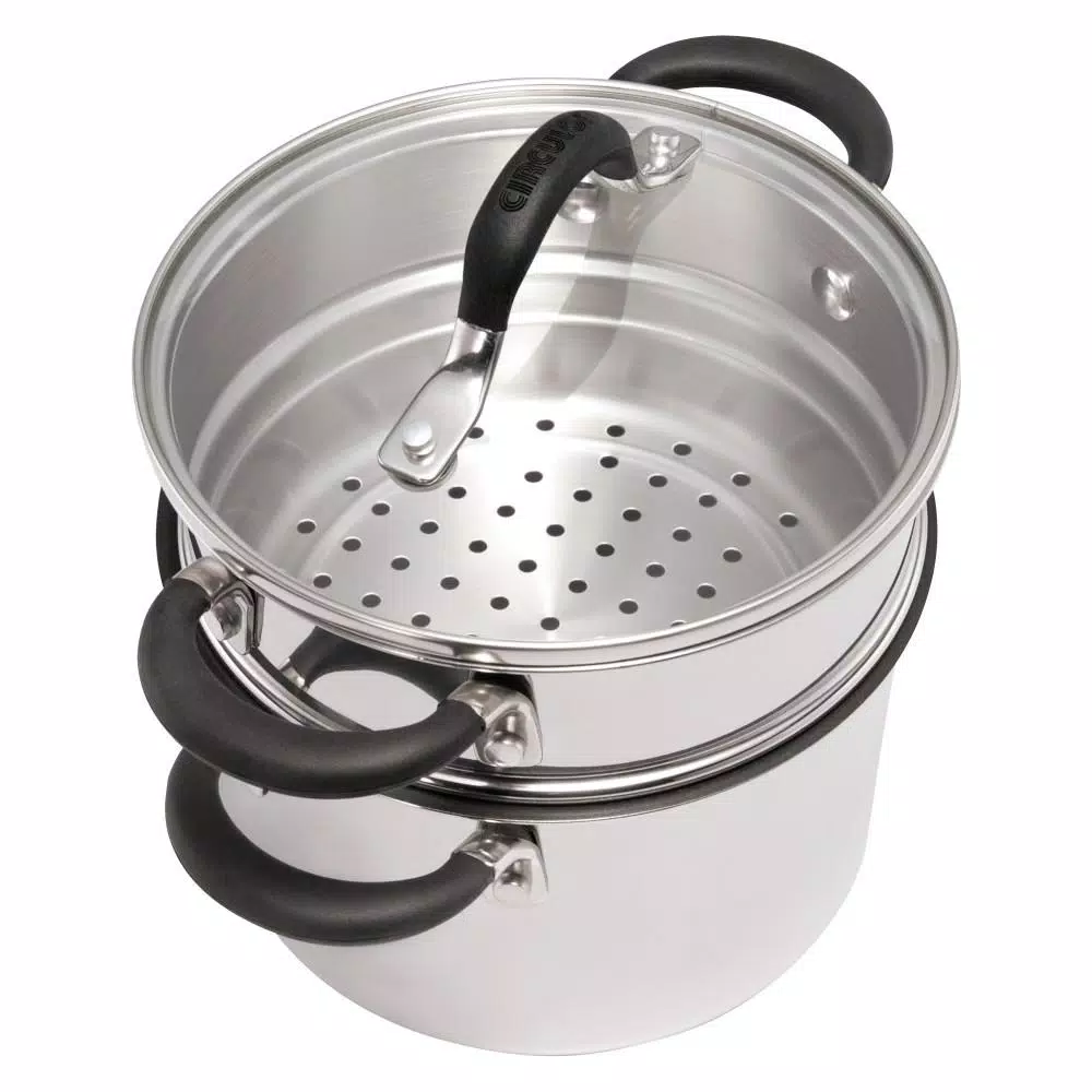 Circulon Momentum 3-Quart Stainless Steel Nonstick Saucepot with Steamer Insert and Glass Lid