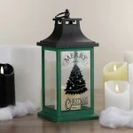 Northlight 12.5 in. Green and Black Christmas Tree Tabletop Lantern with LED Candle thumbnail 2