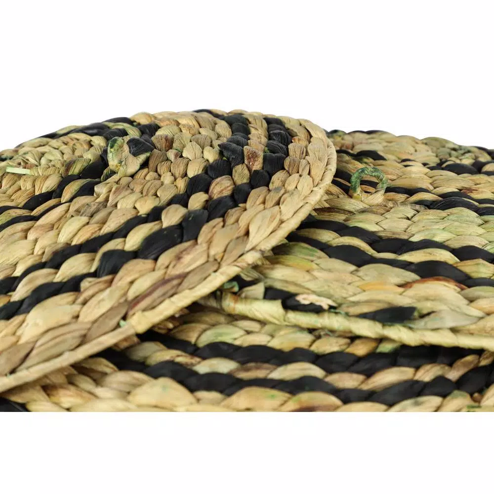 LITTON LANE Natural and Black Spiral Design Wicker Trays, Set of 3