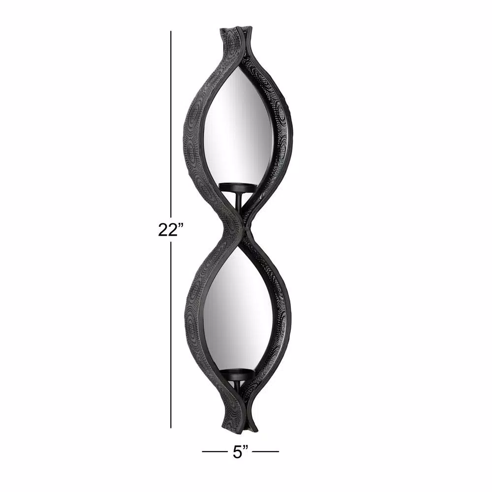 LITTON LANE Eclectic Figure Eight Black Metal Mesh Wall Sconces with Mirror Inlays, Set of 2