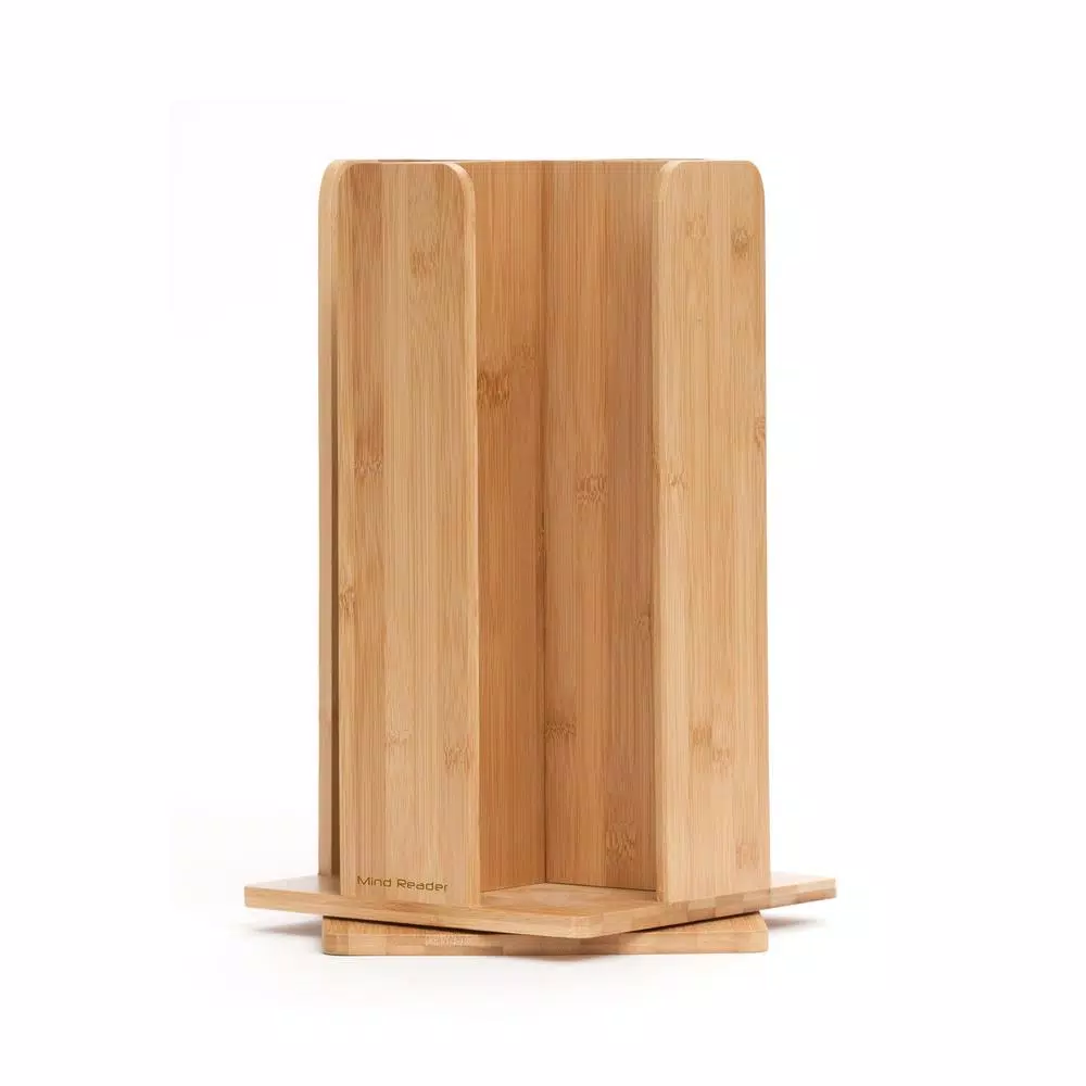 Mind Reader Bamboo 360° Rotating Cup and Lid Holder, 4-Compartment Organizer
