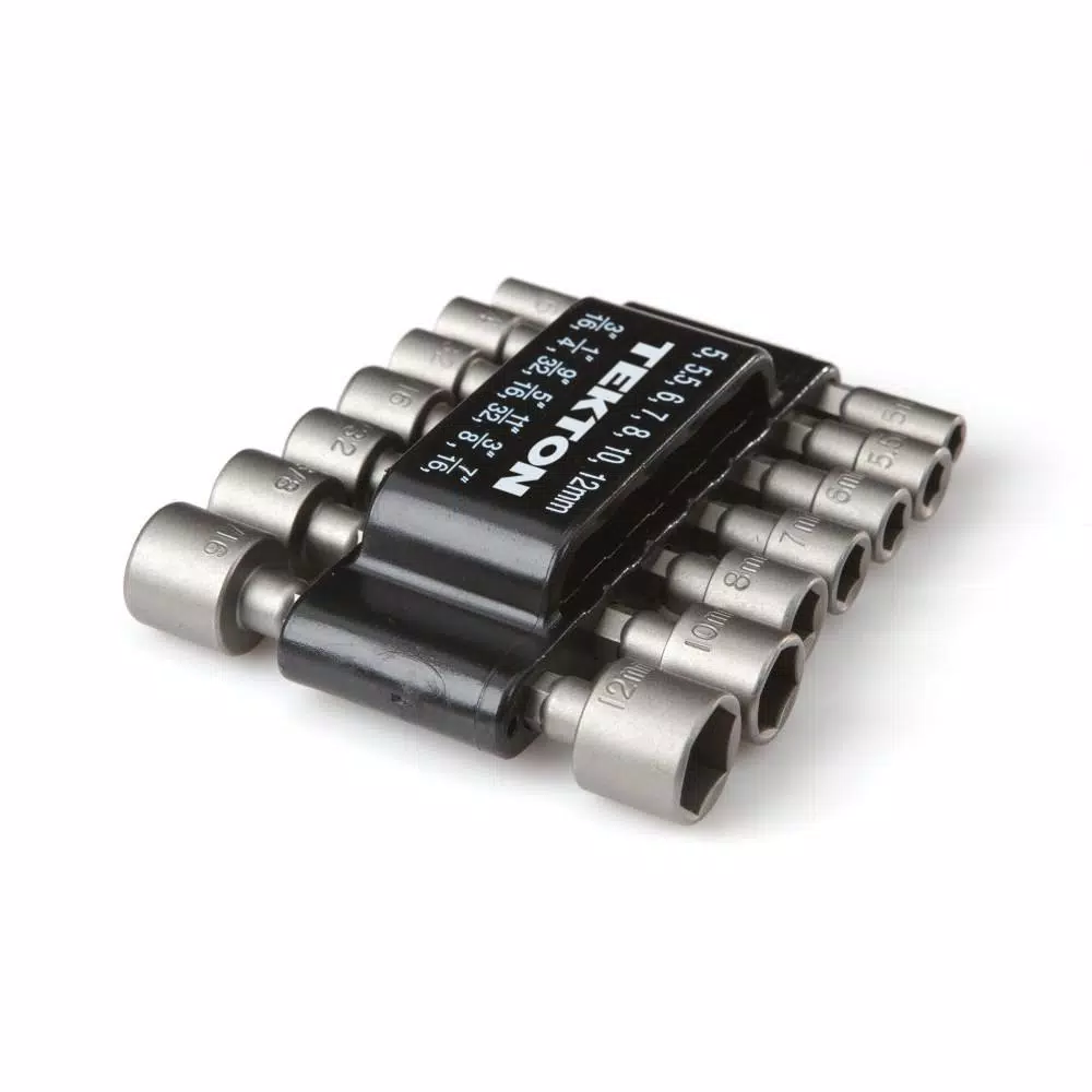 TEKTON 14-Piece Power Nut Driver Bit Set, 3/16 in. to 7/16 in. and 5 mm to 12 mm, Hex Shank