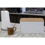 Home Basics Modern Turquoise Steel Bread Box with Natural Bamboo Lid thumbnail 3