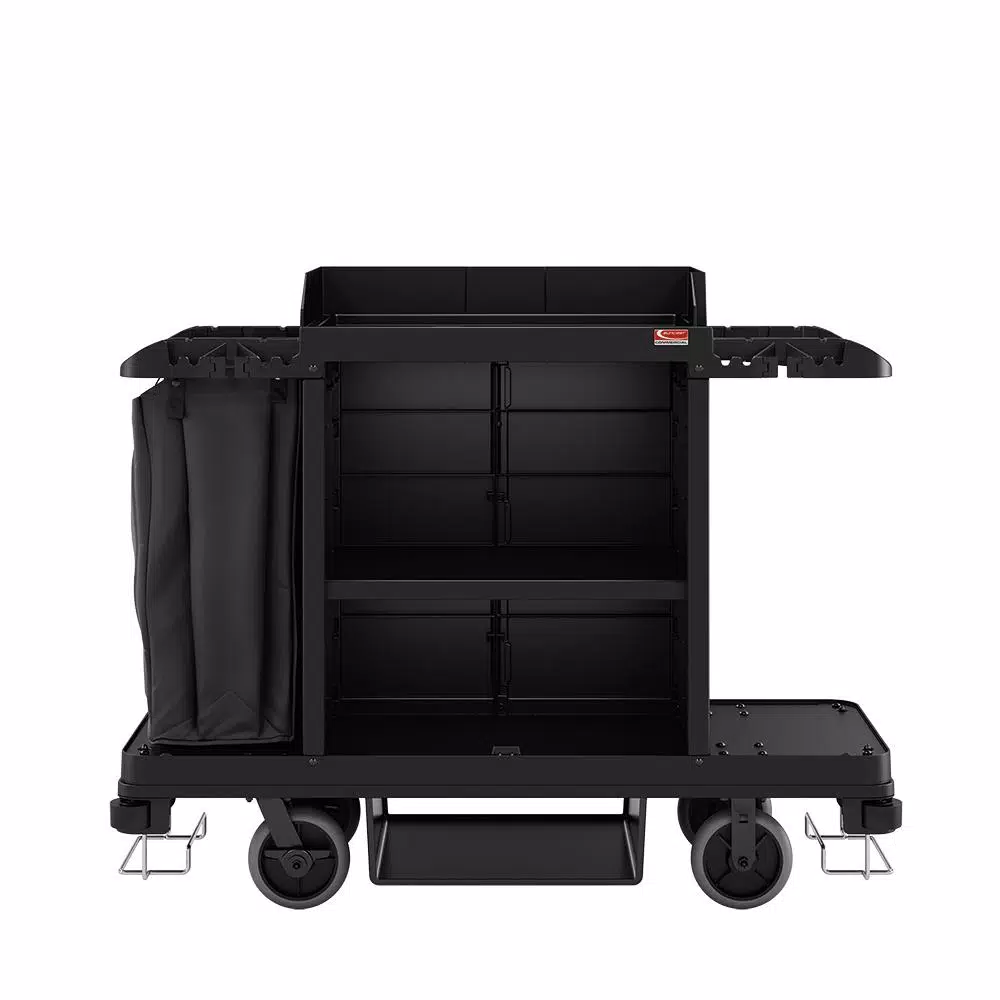 Suncast Commercial Standard Housekeeping Cart with Laundry Bag and Tool Storage, Black