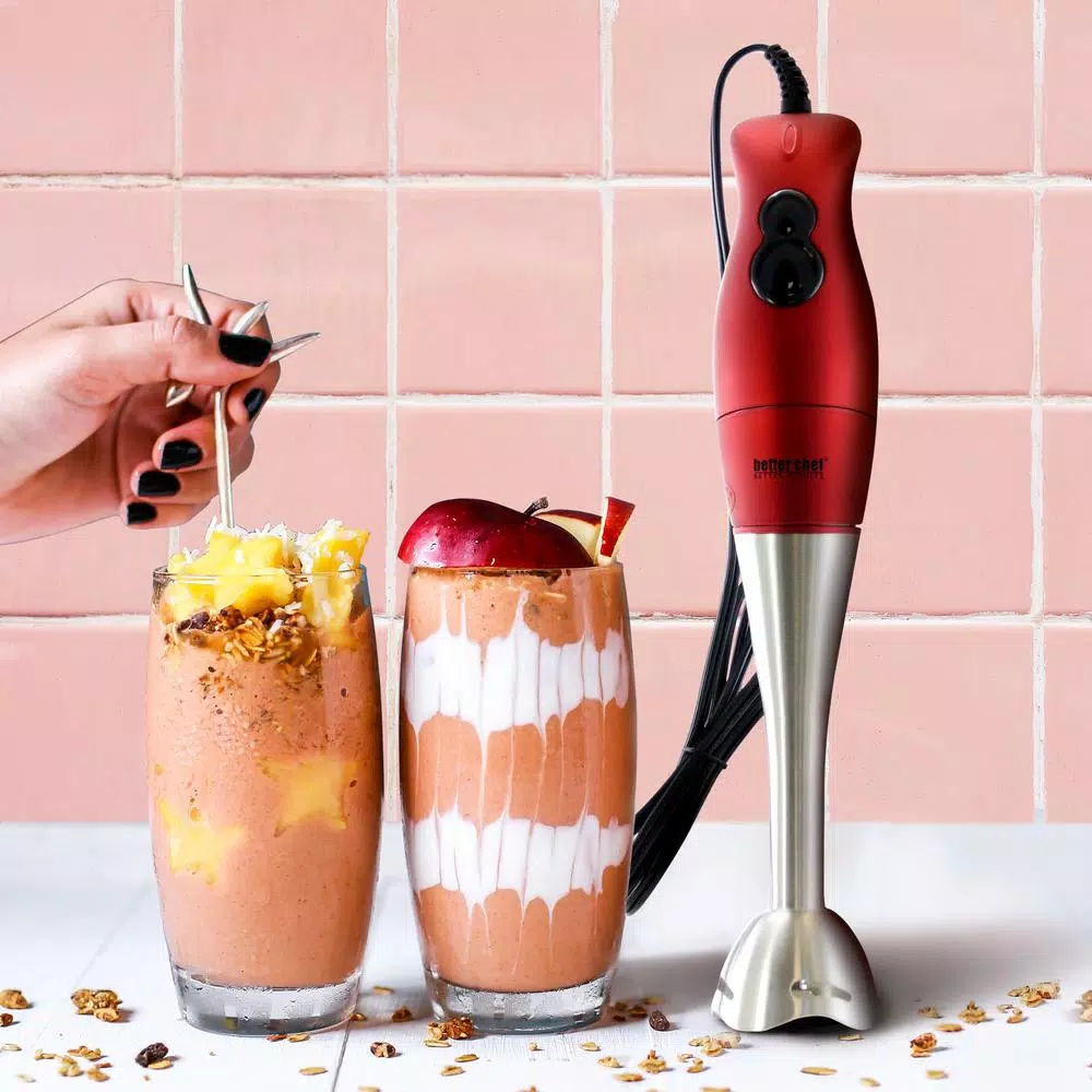 Better Chef DualPro 2-Speed Red Handheld Immersion Blender with Whisk Attachment