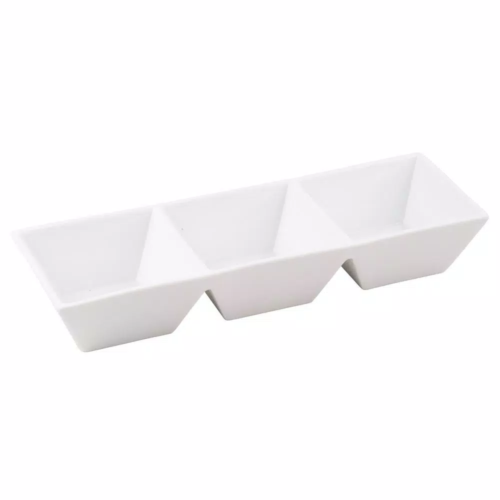 Home Essentials White Three Section Porcelain Serving Tray, 11.5 in. Square Stoneware Divided Dish