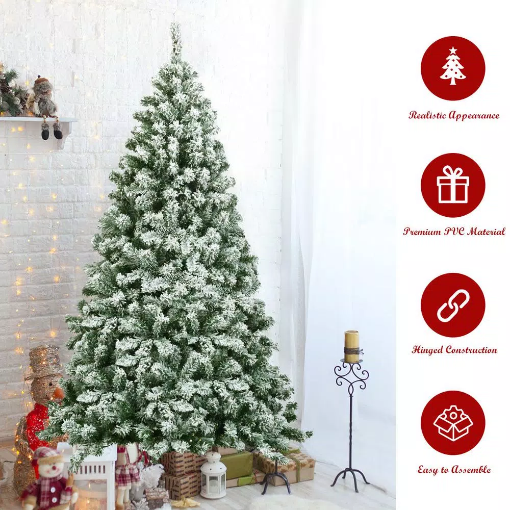 Costway 6 ft. Snow Flocked Artificial Christmas Tree with 928 Branch Tips, Unlit Hinged Pine