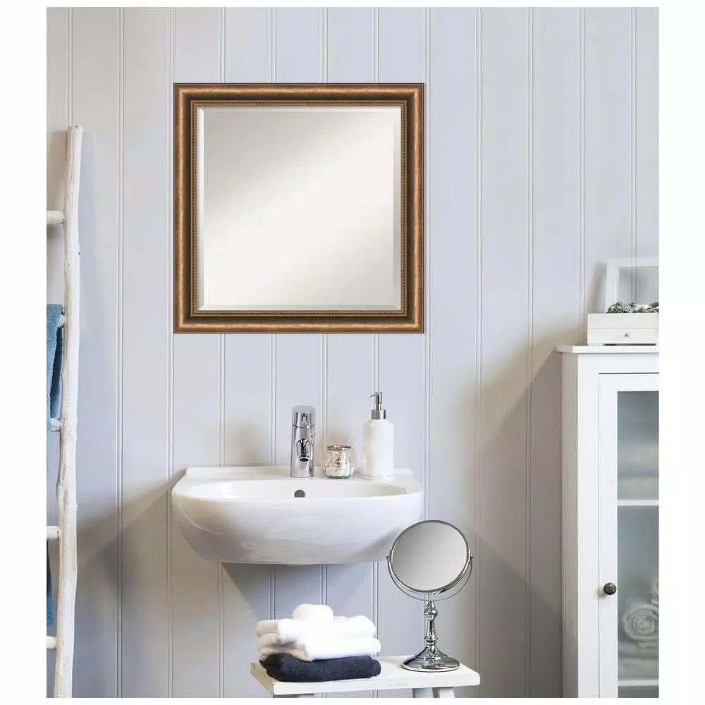 Amanti Art Manhattan 24 in. Square Bronze Wood Framed Beveled Edge Bathroom Vanity Mirror