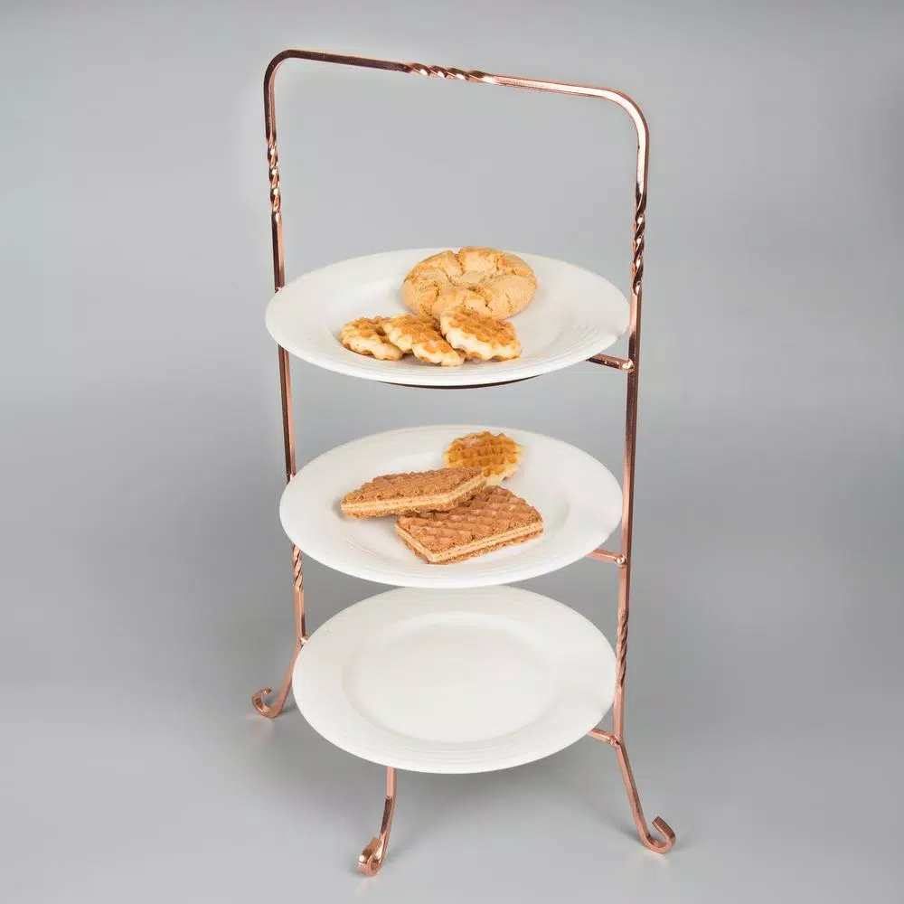 Creative Home 3-Tier Copper Plated Cake Stand & Dessert Display Rack, Handcrafted Iron Tiered Serving Tray