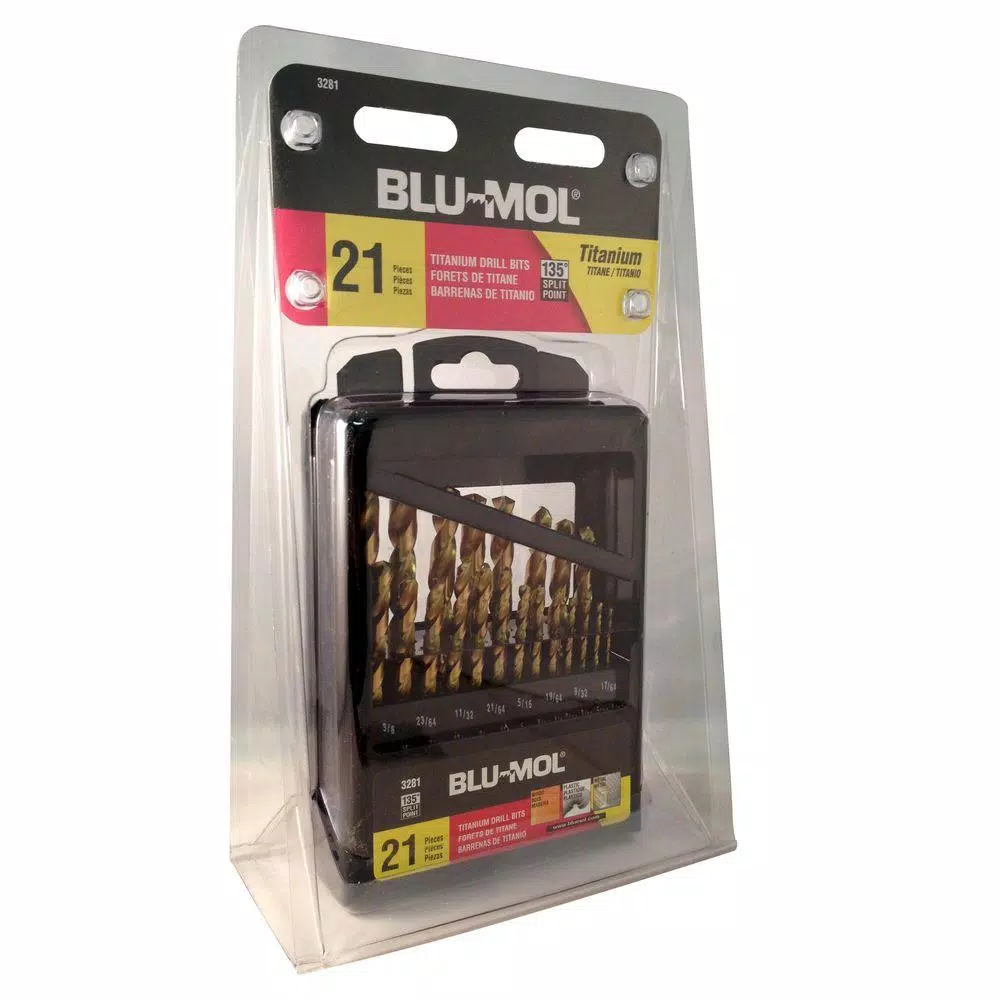 BLU-MOL 21-Piece Titanium M2 High Speed Steel Twist Drill Bit Set with Index Case