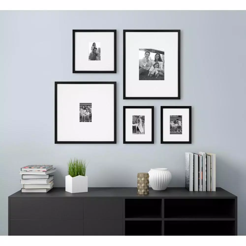DesignOvation Gallery 16 x 20 Black Wood Picture Frame with White Mat for 8 x 10 Photo