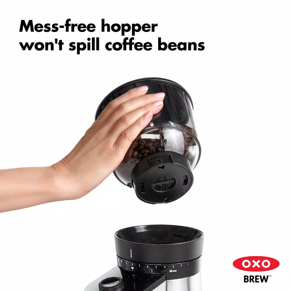 OXO Black Stainless Steel Burr Coffee Grinder with Integrated Scale, 12 oz. Capacity