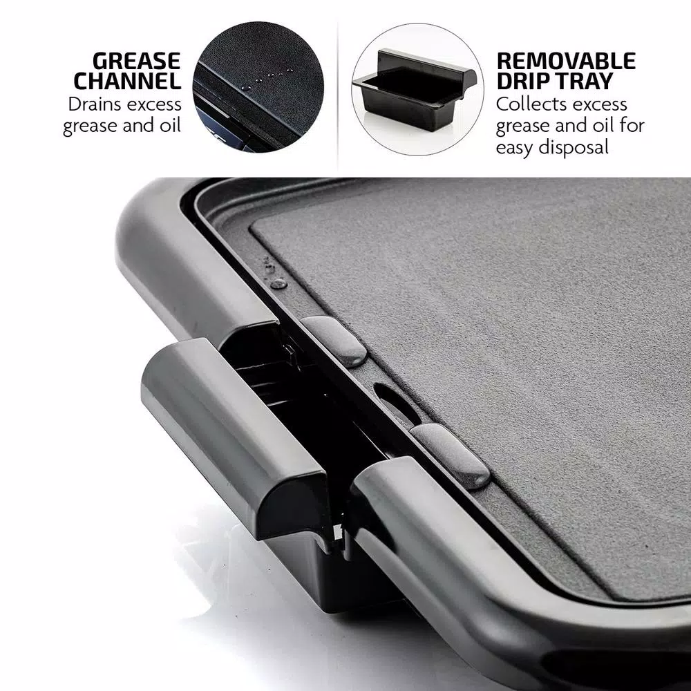 OVENTE 1200W Electric Griddle with Non-Stick Plate, Temperature Control and Drip Tray, 16x10 inch