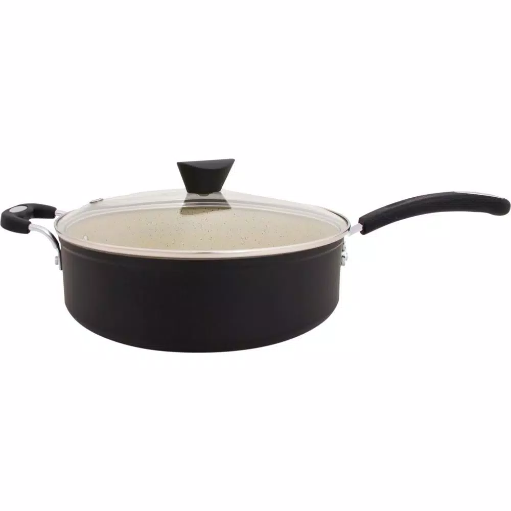 Ozeri Stone Earth 5.3 qt. Aluminum Ceramic Nonstick Sauce Pan with Glass Lid, Lava Black