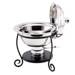 Old Dutch 10.5 in. Round Hammered Stainless Steel Chafing Dish with Black Iron Stand, 1.75 Qt. thumbnail 2