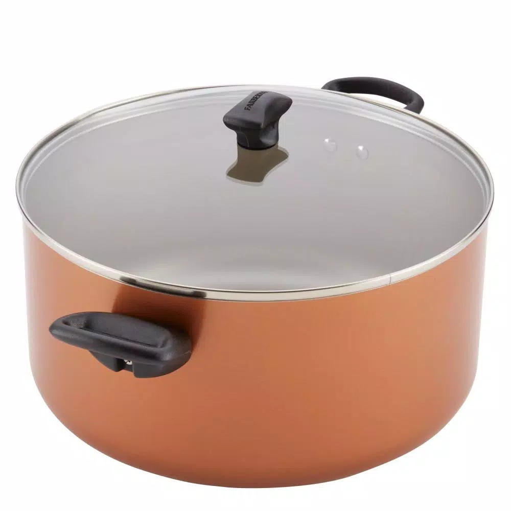 Farberware 10.5 qt. Aluminum Nonstick Stock Pot with Glass Lid, Copper