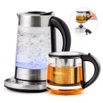 Ovente 1.7L Stainless Steel Glass Electric Kettle with ProntoFill Technology and 27-Oz Teapot Bundle thumbnail 1