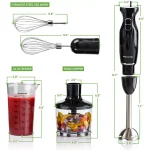 Ovente HS565 300W Multi-Purpose Immersion Blender Set with Chopper, Whisk, and 24 oz. Beaker - Black thumbnail 5