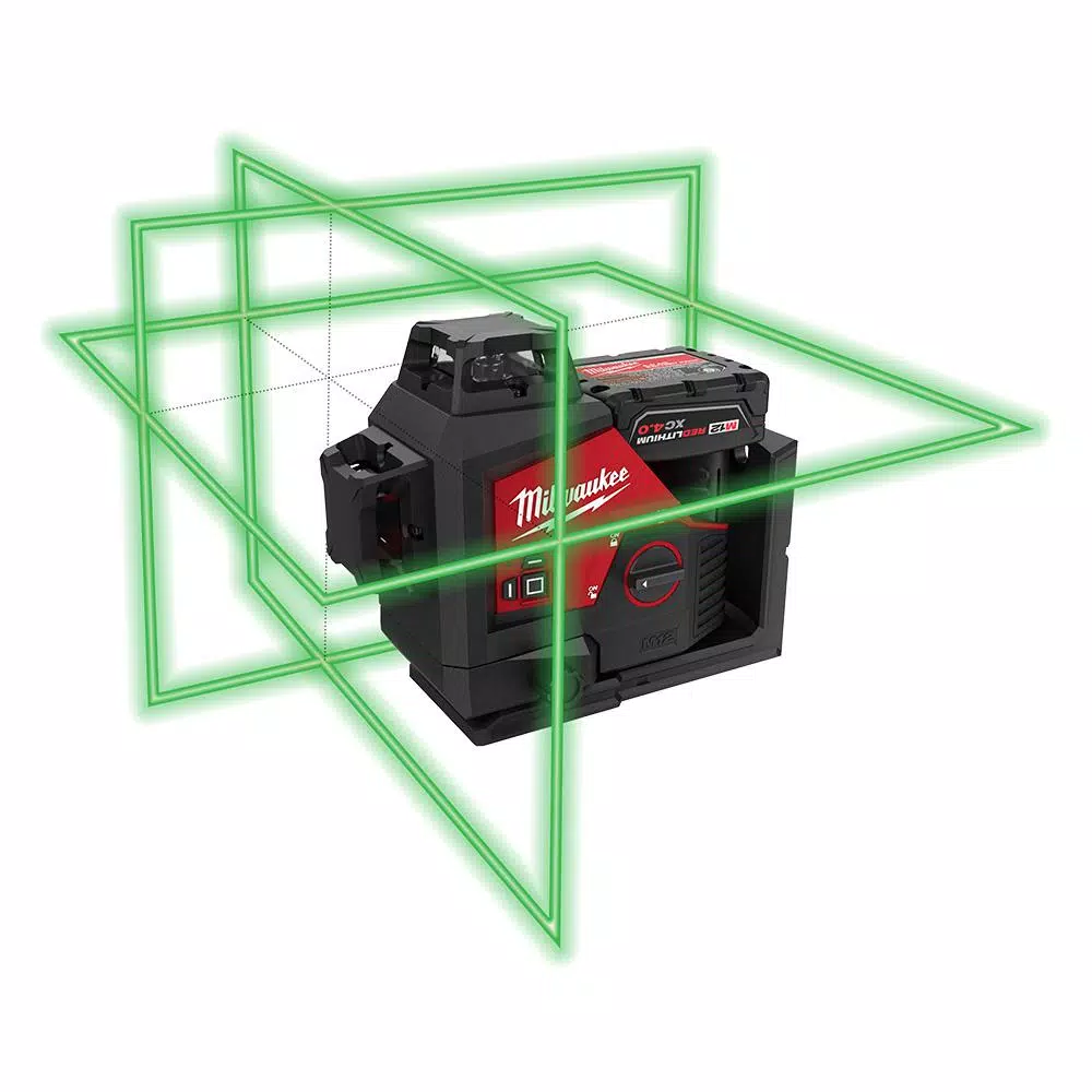 Milwaukee M12 Green 360° 3-Plane Laser Level Kit with 4.0 Ah Battery, Charger, and Case