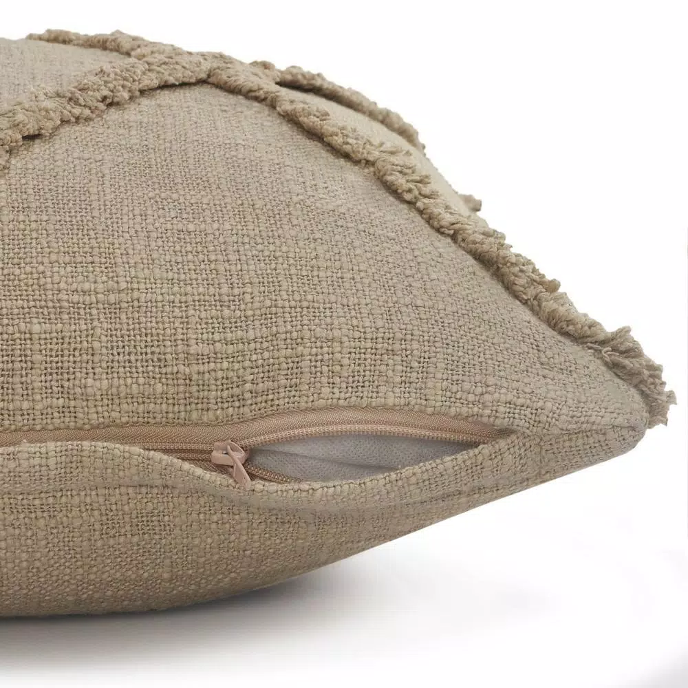 LR Resources Taupe Solid Hypoallergenic Cotton Throw Pillow with Polyester Insert, 20 x 20 in.