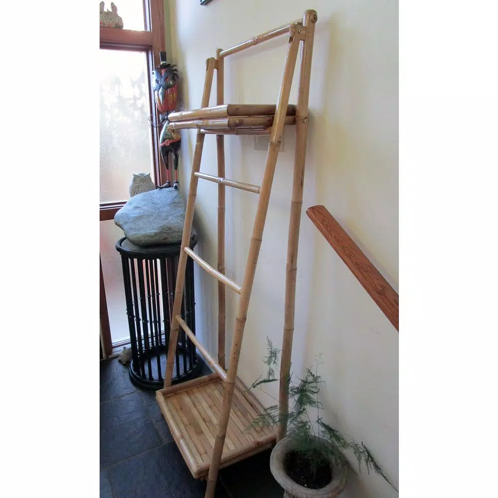 MGP 5 ft. Bamboo Ladder Shelf, Freestanding Foldable Towel Rack & Storage Organizer