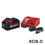 Milwaukee M18 REDLITHIUM HIGH OUTPUT XC 8.0 Ah Battery and M12/M18 Rapid Charger Starter Kit thumbnail 1