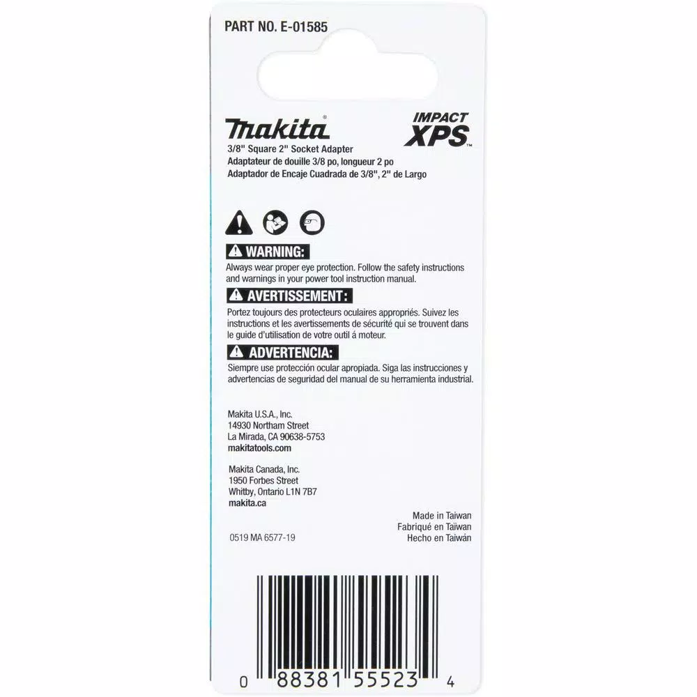 Makita ImpactXPS 3/8 in. Square to 1/4 in. Hex Socket Adapter