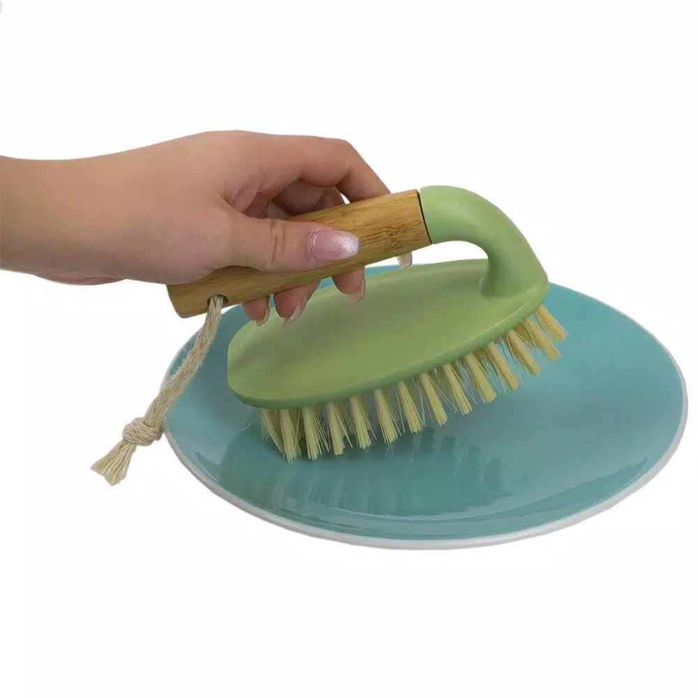 Home Basics Bliss Collection Scrub Brush with Eco-Friendly Bamboo Handle and Hard Nylon Bristles