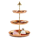 Old Dutch 3-Tier Hammered Solid Copper Serving Tray with Brass Stem and Fleur-de-Lis Handle thumbnail 3