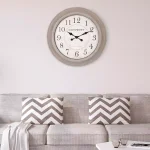 Pinnacle 24 in. Washed Grey Woodgrain Round Wall Clock - Rustic Vintage Style thumbnail 1
