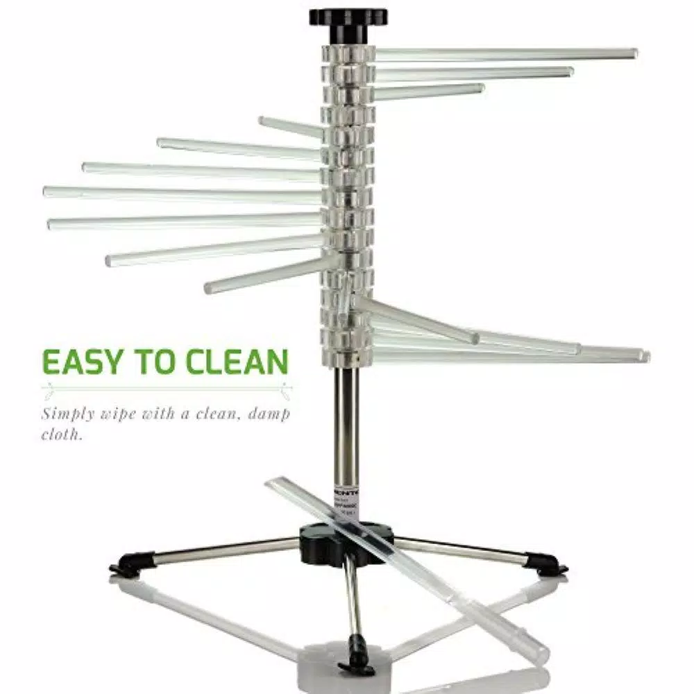 Ovente BPA-Free Acrylic Pasta Drying Rack with Spiral Wand and Sturdy 3-Legged Base