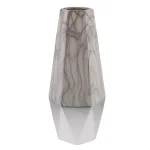 LITTON LANE Modern Reflections 18 in. Ceramic Geometric Vase - White and Silver Marbled Finish thumbnail 2