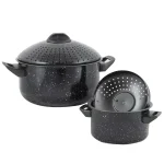 Gibson Home Casselman 4-Piece Steel Nonstick Pasta Pot Set, Black Speckle thumbnail 1