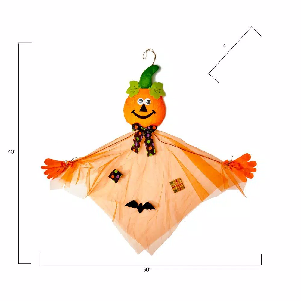 Worth Imports 40 in. Halloween Hanging Organza Pumpkin Jack-O-Lantern Decor (Set of 2)