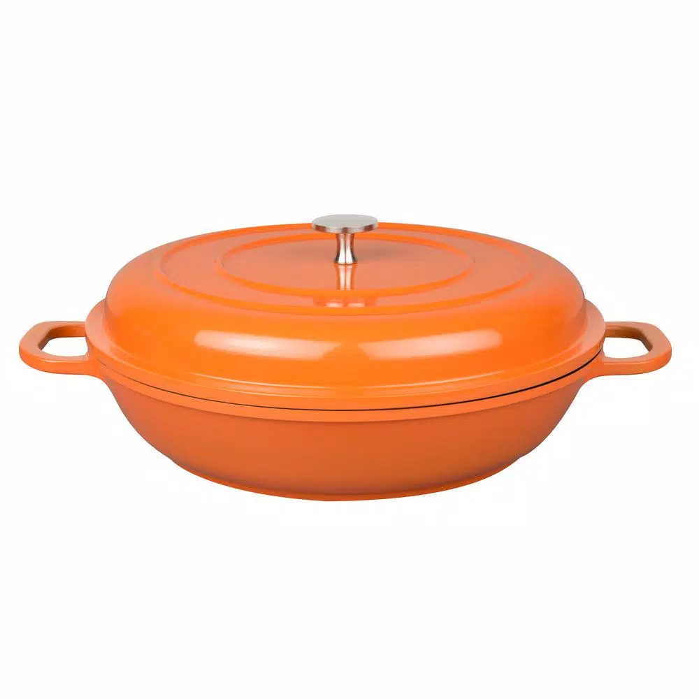 MasterPan 3 Qt. Round Cast Aluminum Nonstick Casserole Dish with Lid, Orange