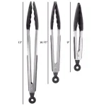 Classic Cuisine Stainless Steel Kitchen Tongs with Silicone Tips, 3-Piece Set thumbnail 2