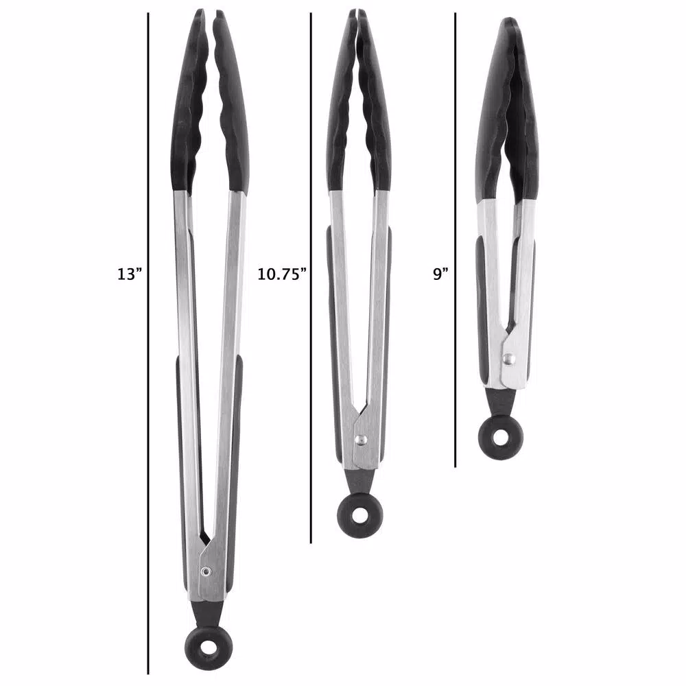 Classic Cuisine Stainless Steel Kitchen Tongs with Silicone Tips, 3-Piece Set