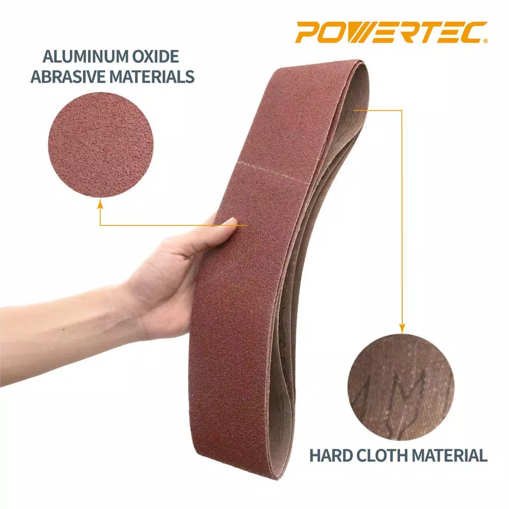 POWERTEC 4 in. x 36 in. Aluminum Oxide Sanding Belt Assortment, 18-Pack (60-400 Grit)