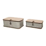 Glitzhome Farmhouse Galvanized Metal Container Set with Wood Lids and Bases, Set of 2 thumbnail 2