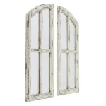 Aspire Home Accents Pueblo Distressed Off-White Wood Arch Windowpane Mirror Set (27 x 15 in.) thumbnail 3