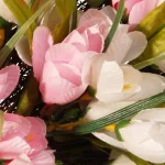 National Tree Company 21 in. Pink and White Tulip Flower Wreath with Greenery thumbnail 4