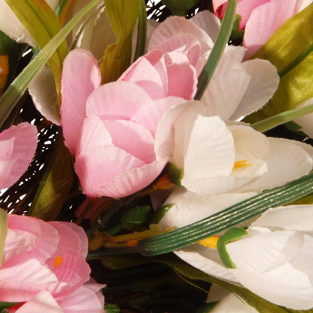 National Tree Company 21 in. Pink and White Tulip Flower Wreath with Greenery