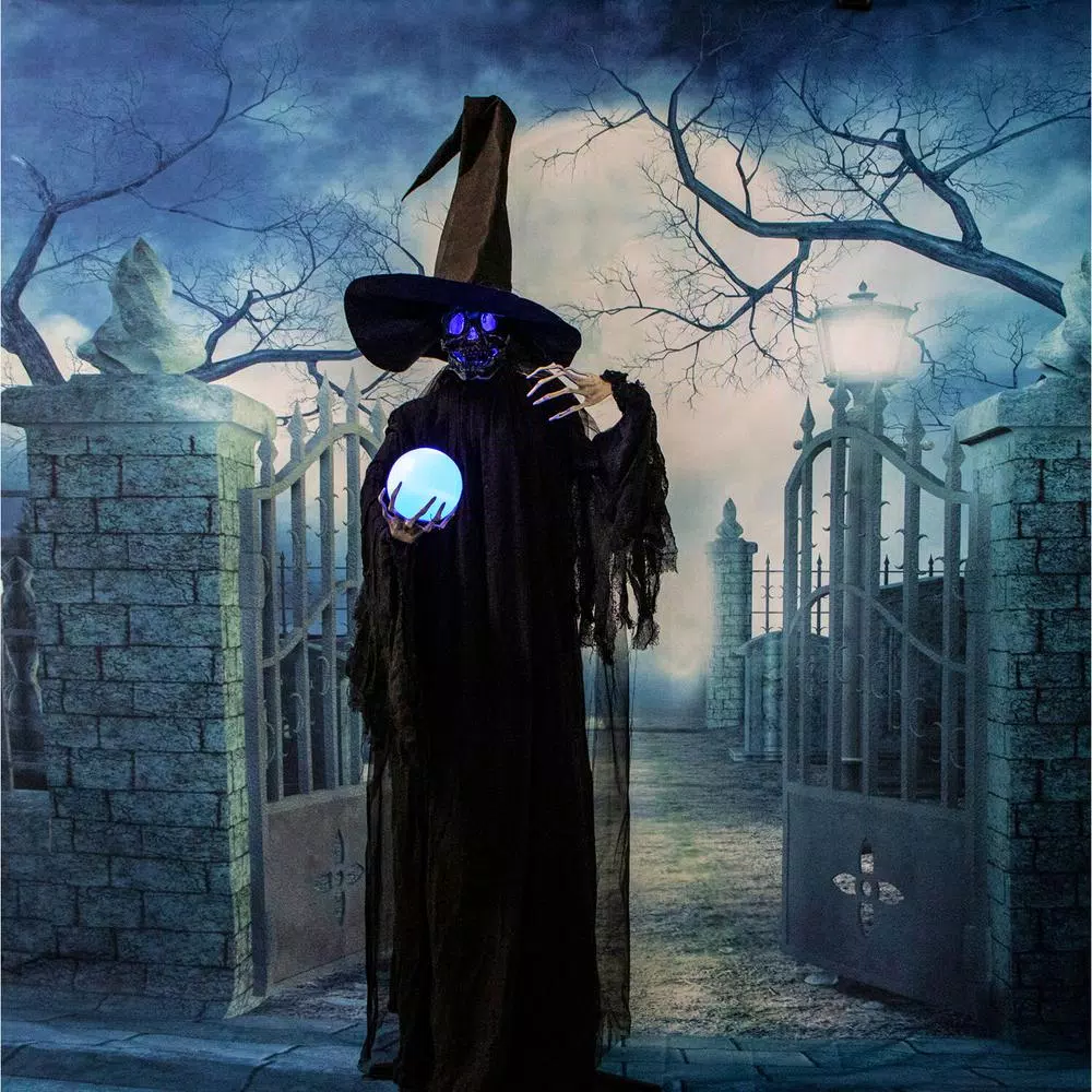 Haunted Hill Farm 7.5 ft. Animated Phantom Witch with Multi-Color LED Crystal Ball Halloween Prop