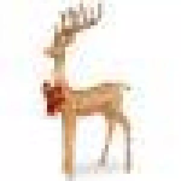 National Tree Company 48 in. Pre-lit Standing Reindeer Sculpture with 105 Clear Lights, Champagne & Red