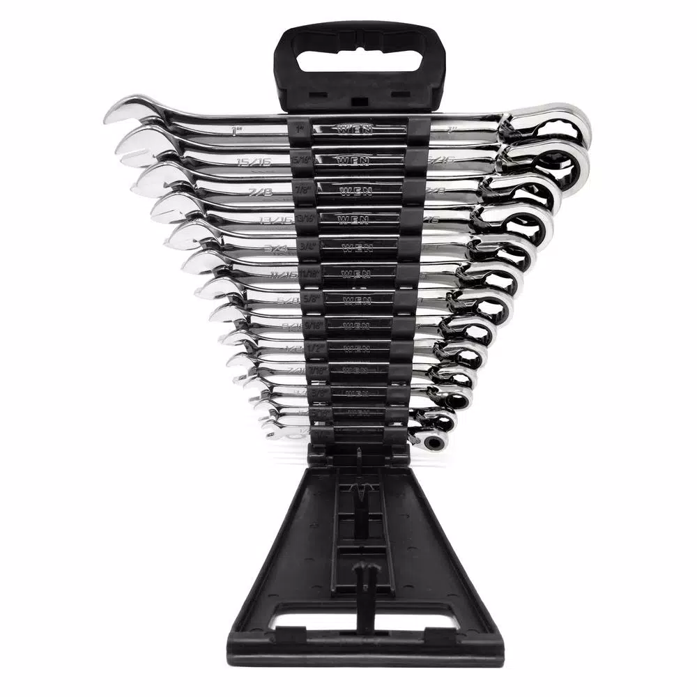 WEN 13-Piece SAE Reversible Ratcheting Combination Wrench Set with Storage Rack