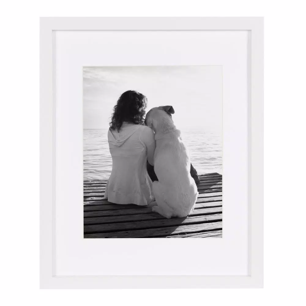 DesignOvation Gallery White Wood Picture Frame Set, 11 x 14 in. Matted to 8 x 10 in. (Set of 4)
