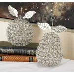LITTON LANE 7 in. Silver Metal and Acrylic Rhinestone Apple and Pear Decor Set of 2 thumbnail 1