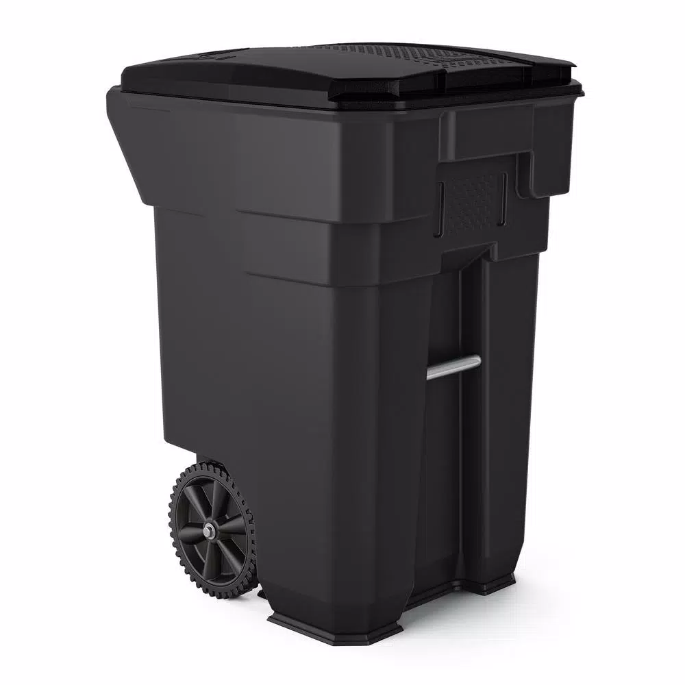 Suncast Commercial Suncast 65 Gallon Commercial Resin Wheeled Trash Can with Attached Lid, Gray
