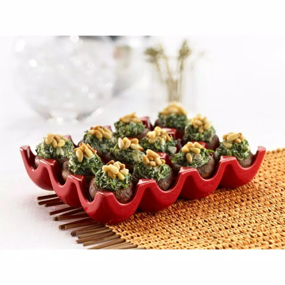 Rachael Ray 12-Cup Egg Tray Oval Serving Platter, Red